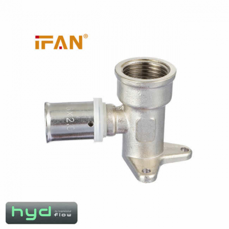 Tevi, fitinguri, robineti si accesorii - Cot alama cu talpa presare D16x1/2”