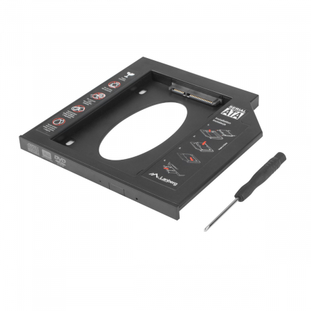 Carcase Hard Disk-uri - Adaptor HDD / SSD 2.5'' SATA III, pentru inlocuire unitate CD /DVD 9.5 mm, Lanberg 41554, cu accesorii
