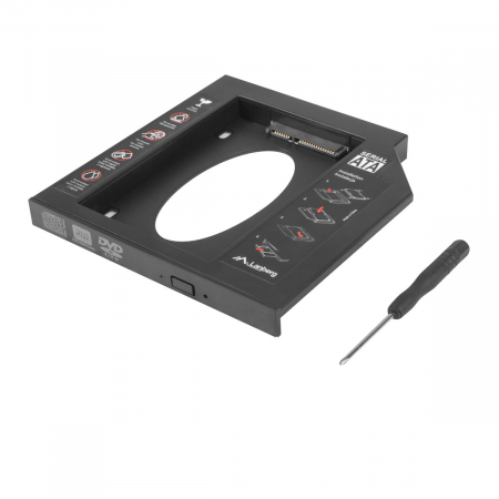 Carcase Hard Disk-uri - Adaptor HDD / SSD 2.5'' SATA III, pentru inlocuire unitate optica 12.7 mm, Lanberg 41553, cu accesorii