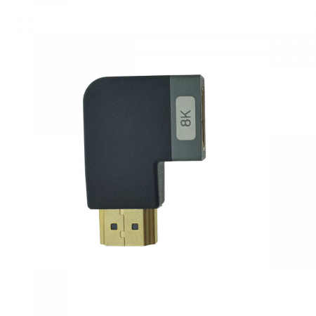 Adaptoare HDMI - Adaptor HDMI tata la HDMI mama, 8K, unghi 90 grade, inclinat la dreapta, Lanberg 44102, DSC, eARC, HDR, carcasa aluminiu, argintiu
