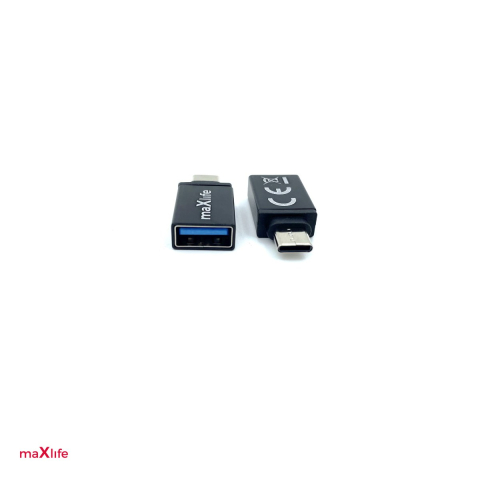 Accesorii smartphone - Adaptor Maxlife, conectori USB-C tata la USB mama, interfata USB 3.0, 60W, pentru date si incarcare, negru