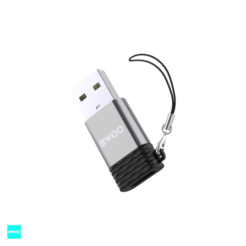 Accesorii IT - Adaptor OTG BWOO BZ-38, USB tata la USB-C mama, 2.4A, interfata USB 2.0, dimensiuni 35 x 19.3 x 7.1 mm, gri