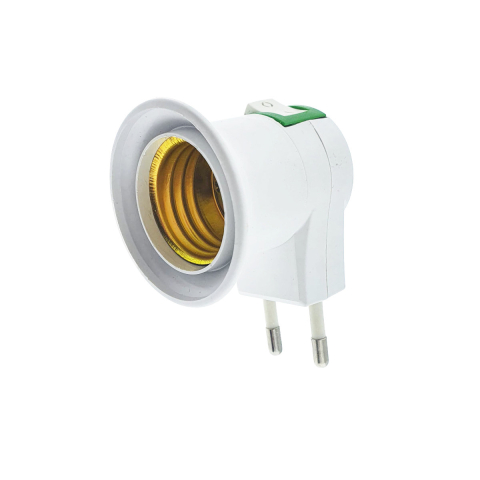 Adaptoare priza - Adaptor Priza Bec E27 cu Intrerupator Incorporat Alb, Compact, dimensiuni 85 x 48 x 45 mm