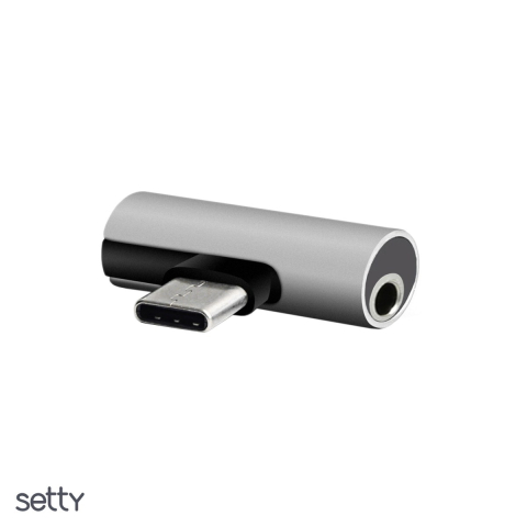 Accesorii IT - Adaptor Setty AD-C-JC-7, USB-C tata la Jack 3.5 mm mama + USB-C mama, argintiu