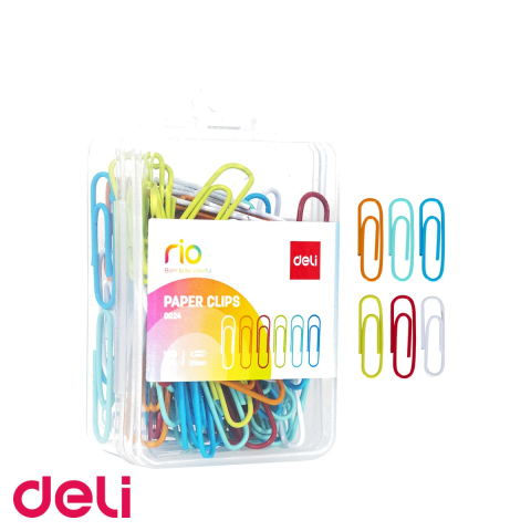 Agrafe de birou - Agrafe metalice colorate Deli, 29 mm, 100 bucati in cutie plastic, pentru organizare documente