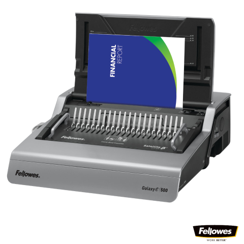 Aparate de indosariat - Aparat indosariat electric, Fellowes Galaxy-E 500, cu inele din plastic, diametru maxim spirala 50 mm, capacitate indosariere 500 foi, perforare 28 coli, pentru birou si arhivare intensiva