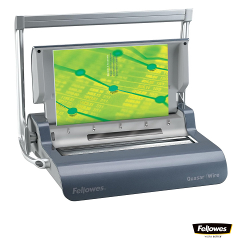 Aparate de indosariat - Aparat indosariat manual, Fellows Quasar Wire, cu inele metalice, diametru maxim spirala 14mm, capacitate indosariere 130 foi, perforare 15 coli, pentru birou si arhivare