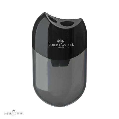 Birotica papetarie - Ascutitoare dubla cu container Faber-Castell, plastic negru, surub de siguranta, pentru creioane clasice si Jumbo