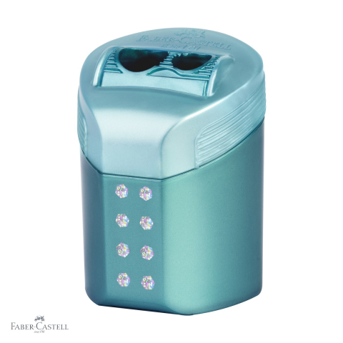 Birotica papetarie - Ascutitoare dubla cu container Faber-Castell Sparkle Pastel, mecanism roll, pentru creioane grafit si colorate