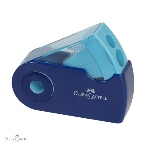 Birotica papetarie - Ascutitoare dubla din plastic Faber-Castell Sleeve Trend, cu container, pentru creioane standard si jumbo, culori pastel