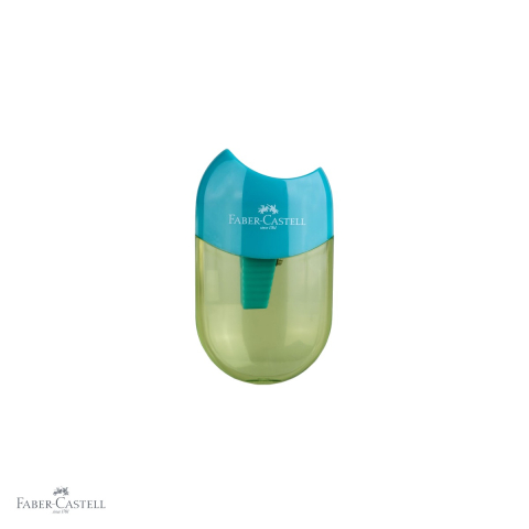 Birotica papetarie - Ascutitoare plastic simpla cu container Faber-Castell, model Apple, culori pastelate, pentru copii