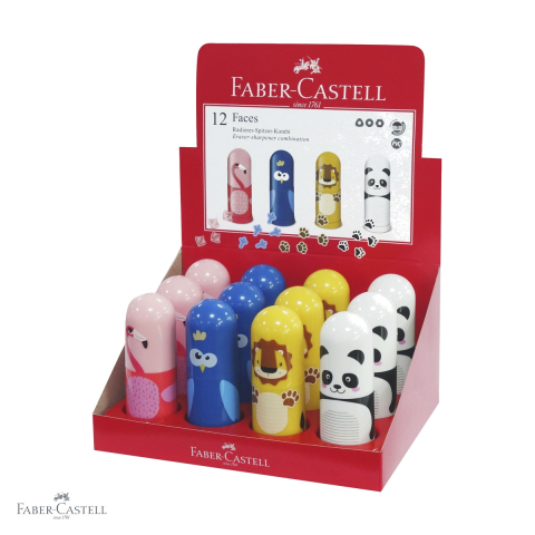 Birotica papetarie - Ascutitoare simpla cu radiera Faber-Castell, model animale, pentru creioane colorate si grafit