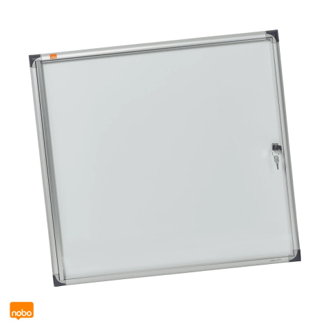 Sisteme de afisare, prezentare si plannere - Avizier magnetic Nobo extra plat pentru 6 coli A4, usa acrilica cu lacat si 2 chei, spate din metal, grosime 2.2 cm, 680x725x25 mm, alb