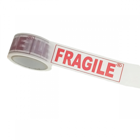 Adezivi - Banda adeziva tip scotch, 50 mm x 60 m, ''FRAGILE'', alb cu rosu
