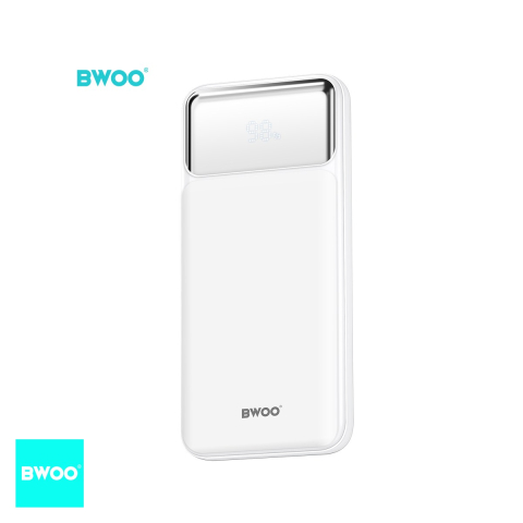 Energy - Baterie externa (power bank) BWOO, 10000 mAh, USB-A + USB-C, 22.5W, cu afisaj, alb