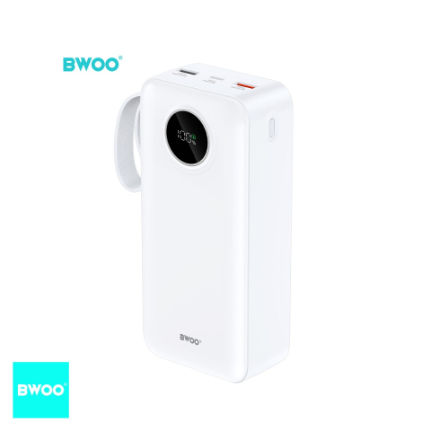 Energy - Baterie externa (power bank) BWOO, 30000 mAh, 2x USB-A + USB-C, 22.5W, cu afisaj, alb