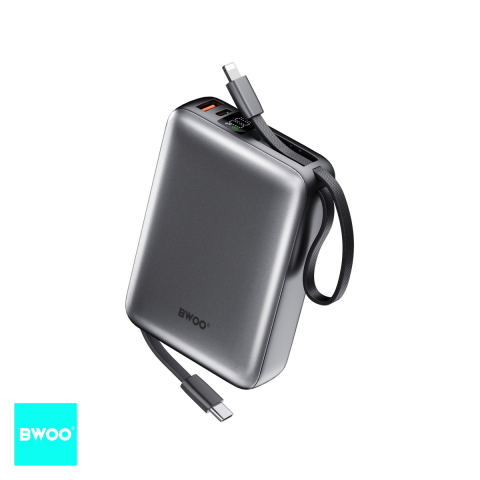 Energy - Baterie externa (power bank) BWOO P73, 20000 mAh, USB-A + USB-C, 22.5W, cu cablu inclus, argintiu