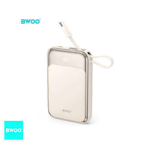 Energy - Baterie externa (power bank) BWOO P80, 10000 mAh, 2x USB-C, 20W, cu cablu inclus, auriu