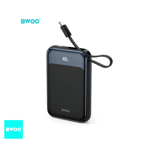 Energy - Baterie externa (power bank) BWOO P80, 10000 mAh, 2x USB-C, 20W, cu cablu inclus, negru