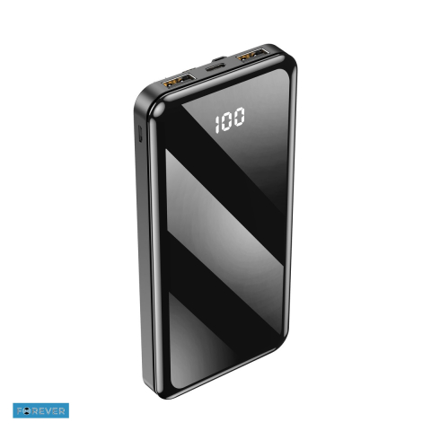 Baterii Power Bank - Baterie externa (power bank) Forever TB-411, 10000 mAh, USB-A + USB-C, 10W, cu cablu inclus, negru