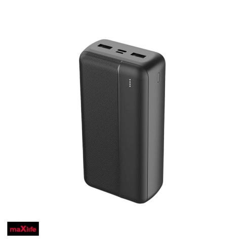 Baterii Power Bank - Baterie externa (power bank) Maxlife MXPB-02, 30000 mAh, 2x USB-A + USB-C + microUSB, 10W, cu cablu inclus, negru