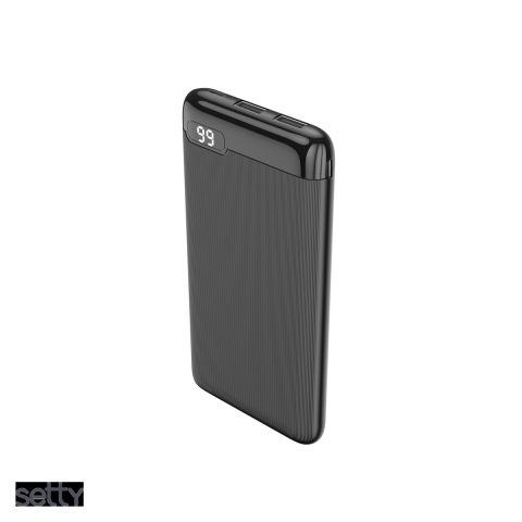 Baterii Power Bank - Baterie externa (power bank) Setty SPBL-10, 10000 mAh, 2x USB-A + USB-C + microUSB, cu afisaj, cu cablu inclus, negru