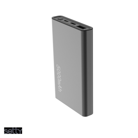 Energy - Baterie externa reciclata (power bank) Setty QRPB5-12, 5000 mAh, USB-A + USB-C, 12W, cu cablu inclus, gri