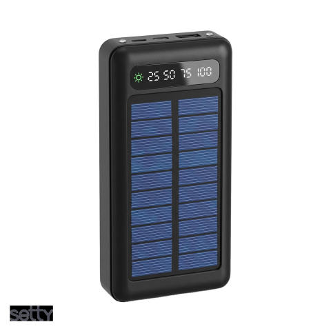 Energy - Baterie externa solara (power bank) Setty SLR-120, 20000 mAh, USB-A + USB-C + microUSB, cu cablu inclus, negru