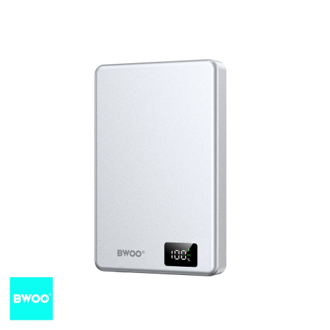 Energy - Baterie externa wireless magnetica mini (power bank) BWOO P76, 10000 mAh, USB-C, 20W, cu afisaj, argintiu