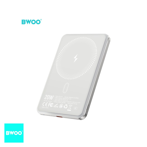 Energy - Baterie externa wireless magnetica (power bank) BWOO P79, 5000 mAh, 2x USB-C, 20W, gri deschis
