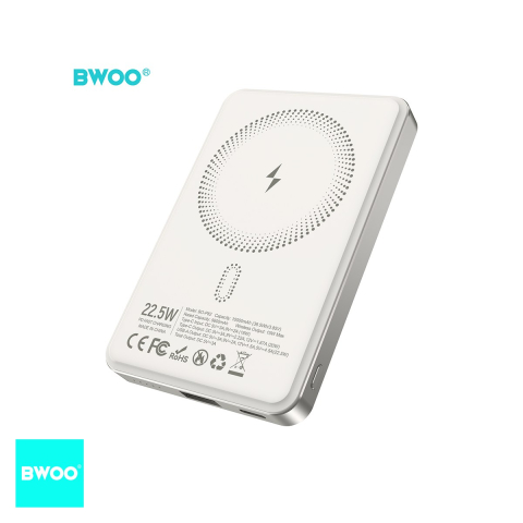 Energy - Baterie externa wireless magnetica (power bank) BWOO P82, 10000 mAh, USB-C, 22.5W, gri deschis