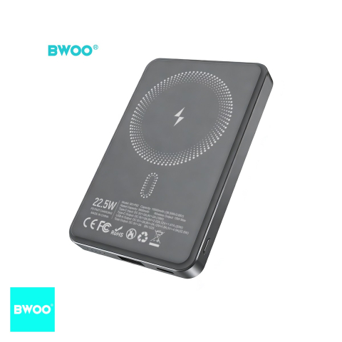 Energy - Baterie externa wireless magnetica (power bank) BWOO P82, 10000 mAh, USB-C, 22.5W, gri inchis