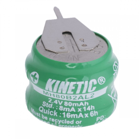 Baterii acumulatori standard - Baterie NiMH, KINETIC, MH80B2AL2, diametru de 15 mm, 2.4V, 80mAh, 2 pini, 6084, verde