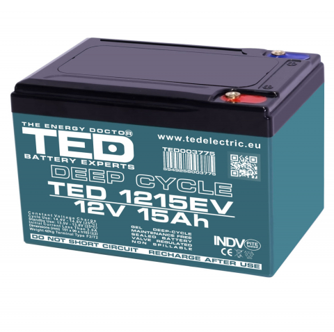 Energy - Baterie Reincarcabila M5 12V GEL VRLA 15Ah, Dimensiuni 151x98x95 mm, TED Electric TEDEV12150, pentru Vehicule Electrice, UPS, Echipamente Medicale