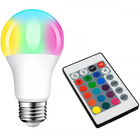 Lumina RGB - Bec LED colorat, E27 A70, 9W, RGB si alb cald 2700K, cu telecomanda