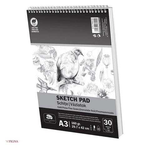 Birotica papetarie - Bloc de desen Pigna A3, 30 file, 160 g/mp, spira schite