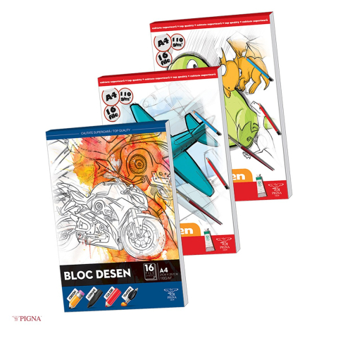 Birotica papetarie - Bloc de desen Pigna A4, pentru desen, 110 g/mp, 16 coli, alba