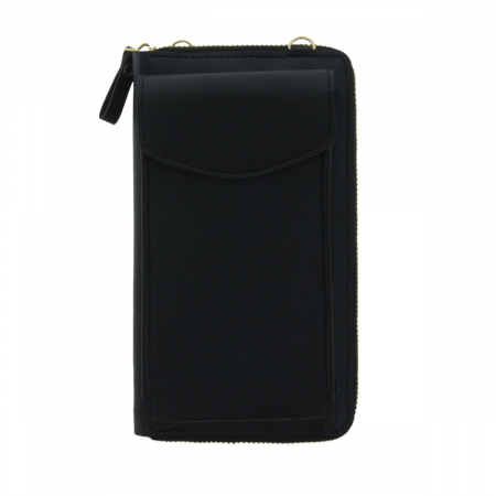 Huse smartphone - Borseta pentru smartphone, bani si documente, Model 22768, dimensiuni 20 x 11 x 4.5 cm, cu o curea reglabila de 126 cm, din piele ecologica, neagra