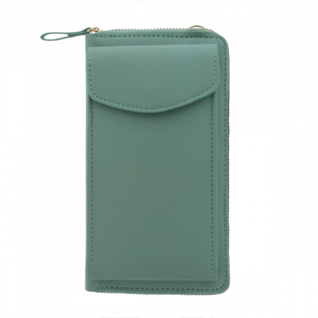 Huse smartphone - Borseta pentru smartphone, bani si documente, Model 22769, dimensiuni 20 x 11 x 4.5 cm, cu o curea reglabila de 126 cm, din piele ecologica, verde
