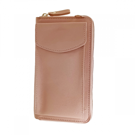 Huse smartphone - Borseta pentru smartphone, bani si documente, Model 22779, dimensiuni 20 x 11 x 4.5 cm, cu o curea reglabila de 126 cm, din piele ecologica, roz