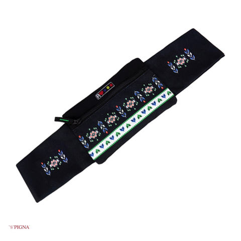Borsete sport - Borseta Pigna Ethno model 5 cu 2 buzunare, din canvas, 14x22 cm, curea 95 cm
