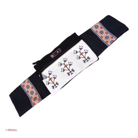 Borsete sport - Borseta Pigna Ethno model 6 cu 2 buzunare, din canvas, 14x22 cm, curea 95 cm