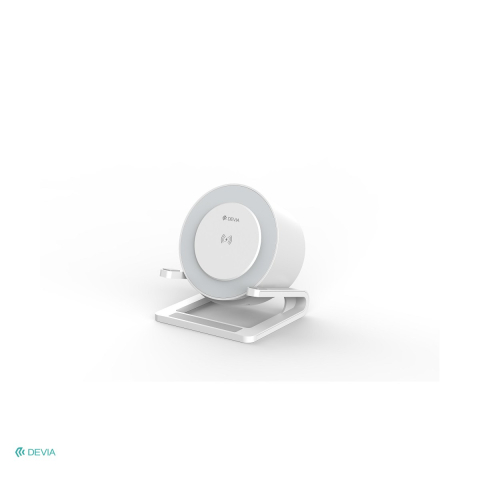 Boxe bluetooth - Boxa Devia IM-3 Bluetooth v.5.2, cu incarcator wireless 15W, USB-C, putere 5W, iluminare LED RGB, suport telefon, bass reflex, lampa veghe, alba
