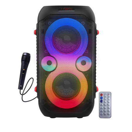 Boxe - Boxa portabila 20W, Bluetooth 5.0, Aux-in jack 3.5mm, FM Radio, USB, microSD slot, 2 x intrari jack 6.35mm si un microfon karaoke, baterie 2400 mAh, telecomanda, TWS, ES-96119, LED RGB
