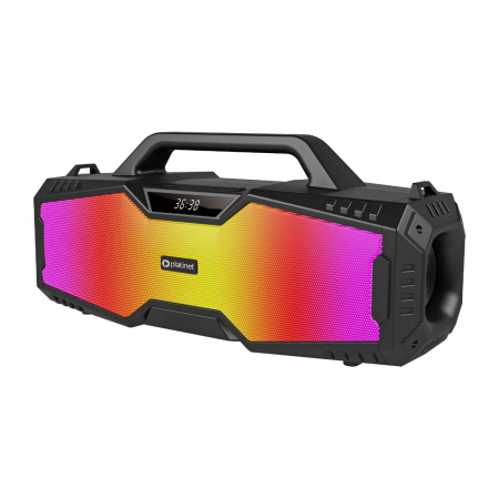 Boxe bluetooth - Boxa portabila Platinet Boombox Future, 16W RMS, TWS, bluetooth 5.3, USB, FM, TF Card slot, Aux-in, karaoke, baterie 3000 mAh, 4 moduri RGB, neagra