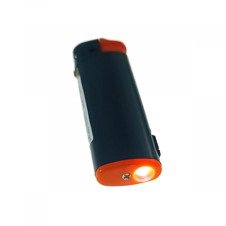Aprinzatoare - Bricheta cu LED, de buzunar, BRFL00051 Orange, 81 x 25 x 10 mm, flacara reglabila, neagra cu portocaliu