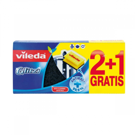 Bureti si spalatoare - Bureti de vase Vileda Glitzi 07095, 9x6.5x3.7cm , 2 bucati + 1 gratis