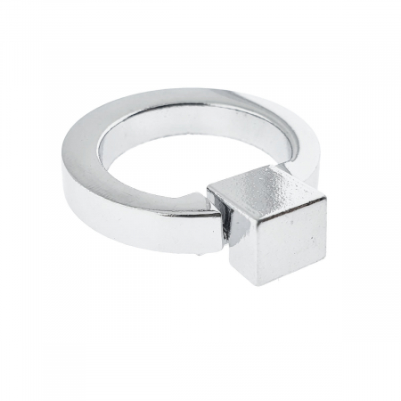 Mobilier - Buton cu inel de prindere, pentru mobila, din metal, diametru 40 mm, MOB-67373, inaltime 7 mm, argintiu
