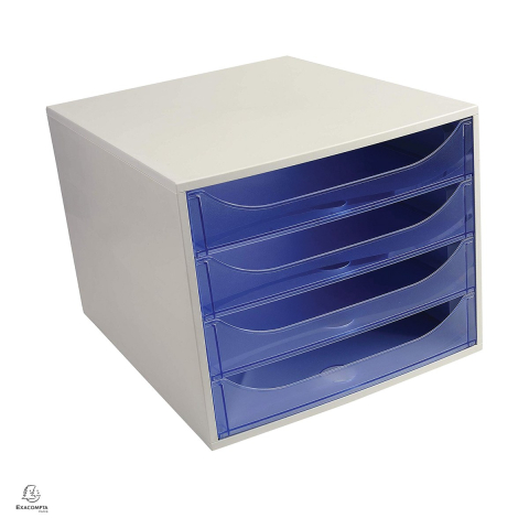 Birotica papetarie - Cabinet cu 4 sertare Exacompta, 348x284x234 mm, gri/albastru