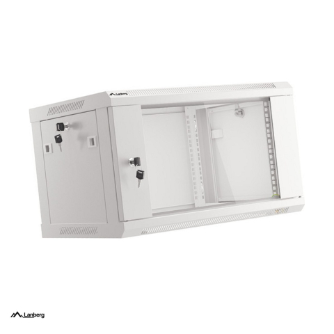 Rack-uri si accesorii - Cabinet rack de perete Lanberg 19 inch 6U, 600 x 450 mm, usa din sticla securizata, flat pack V2, sarcina 60 kg, gri, WF01-6406-10S